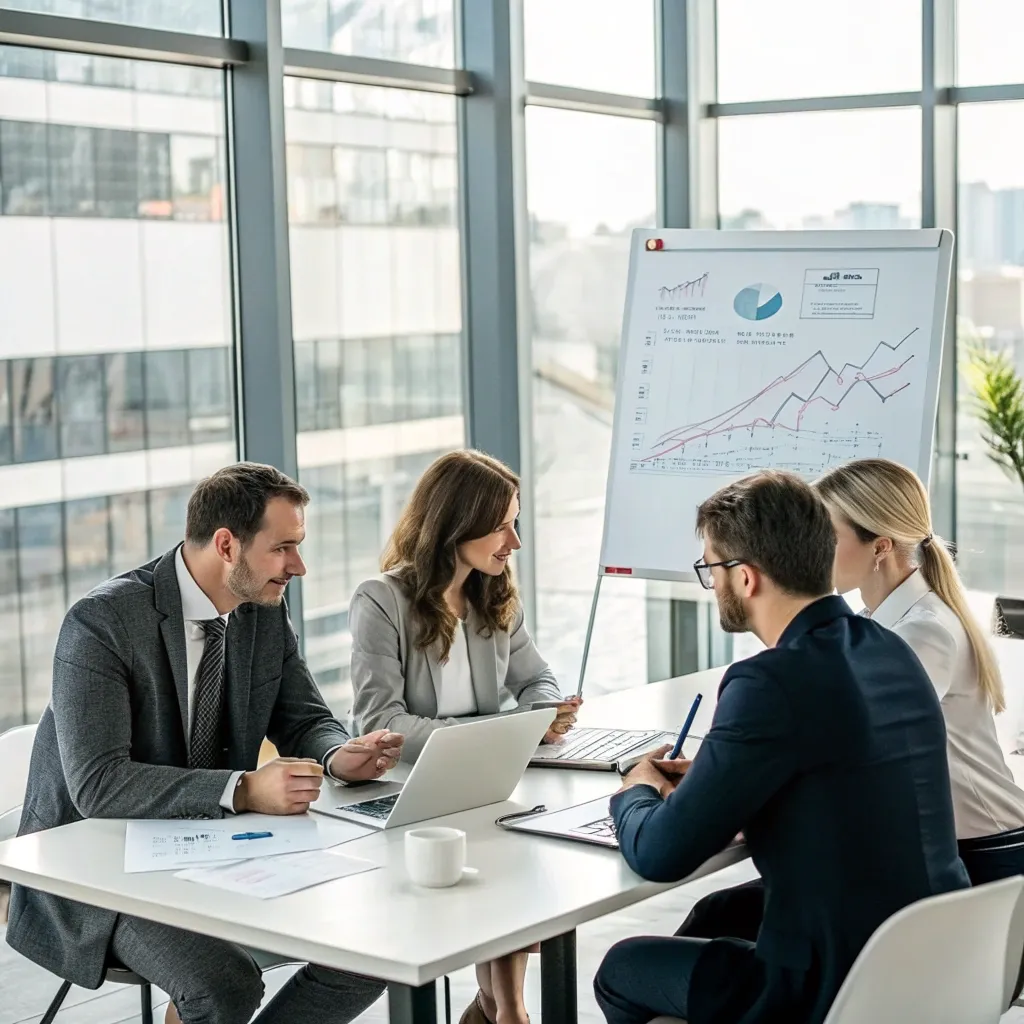A professional team discussing trading strategies